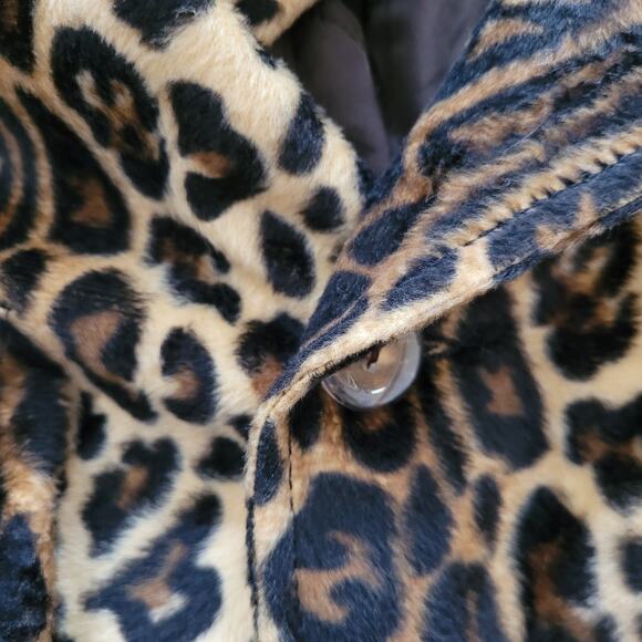 Vintage Leopard Print Faux Fur Coat Mid Length Double Breasted Y Apparel USA - Picture 8 of 14